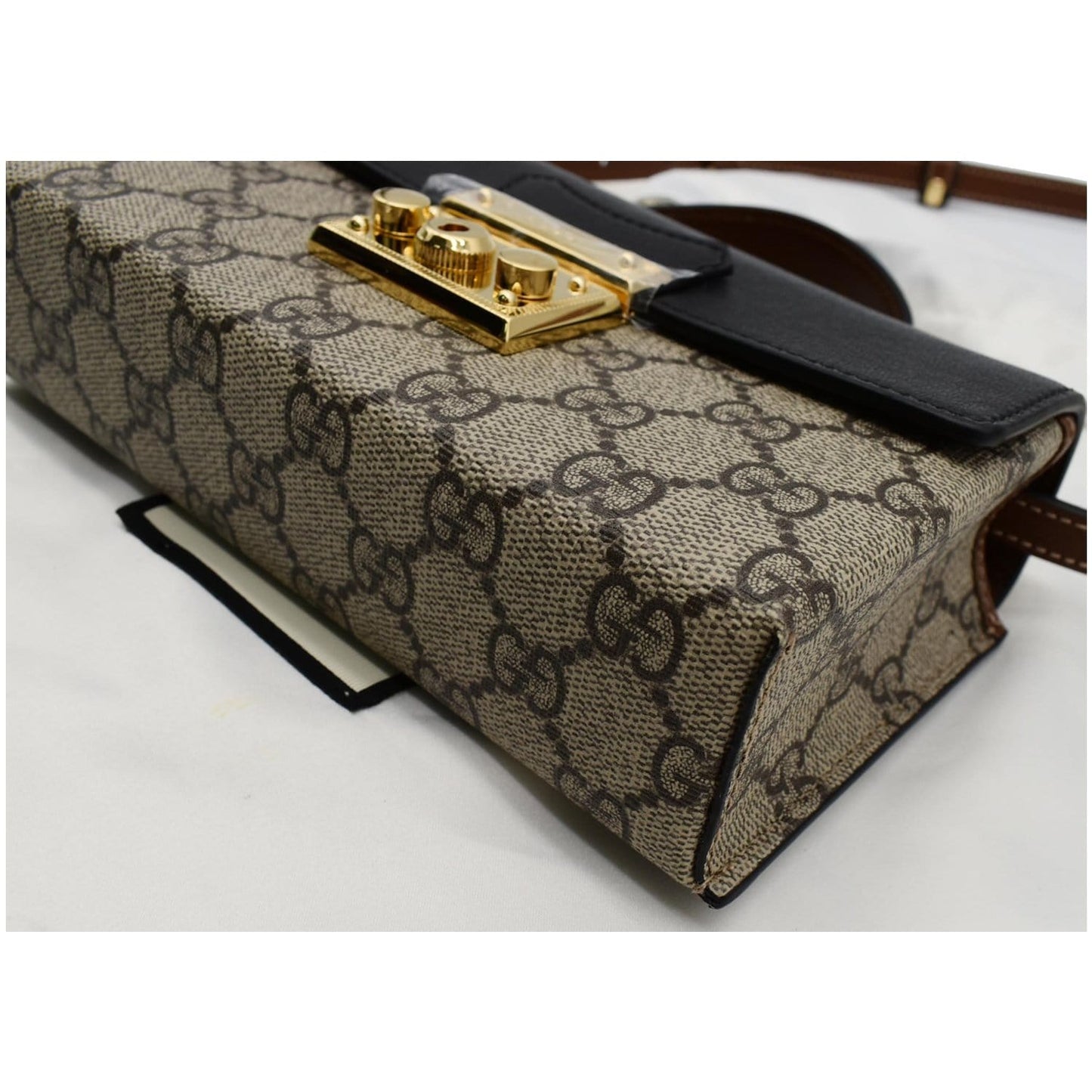 GUCCI Padlock Mini GG Supreme Canvas Top Handle Crossbody Bag Beige 652683