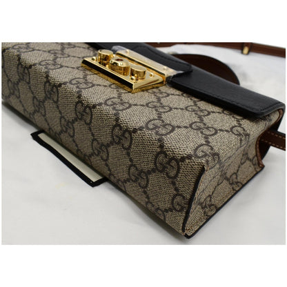 GUCCI Padlock Mini GG Supreme Canvas Top Handle Crossbody Bag Beige 652683
