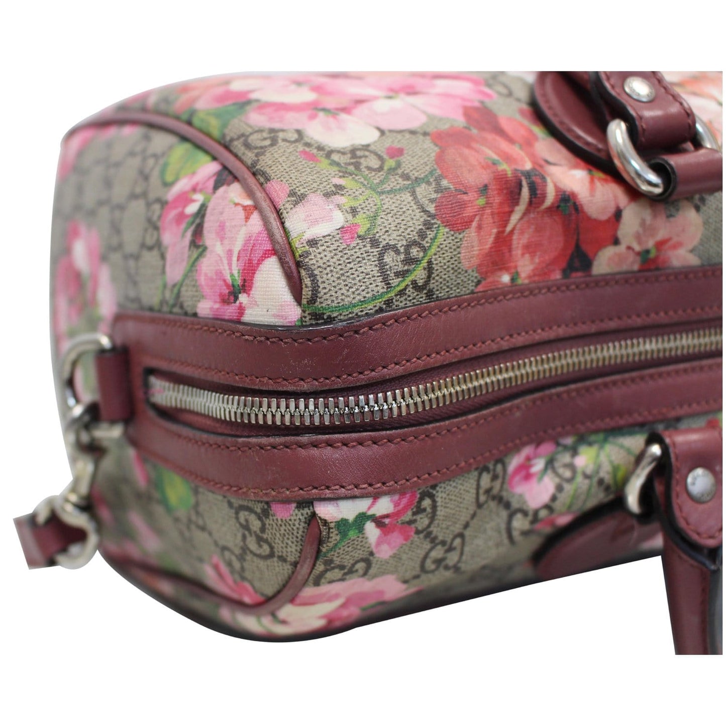 GUCCI Blooms Top Handle Supreme Canvas Large Boston Bag Beige/Ebony 409527