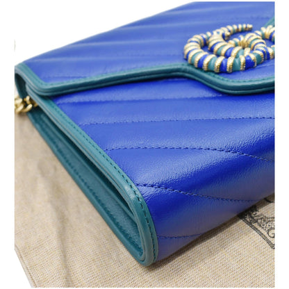 GUCCI GG Marmont Mini Matelasse Leather Chain Crossbody Bag Blue 573807