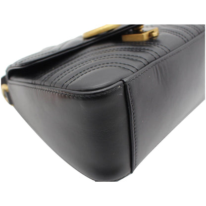 GUCCI GG Marmont Mini Leather Top Handle Shoulder Bag Black 547260
