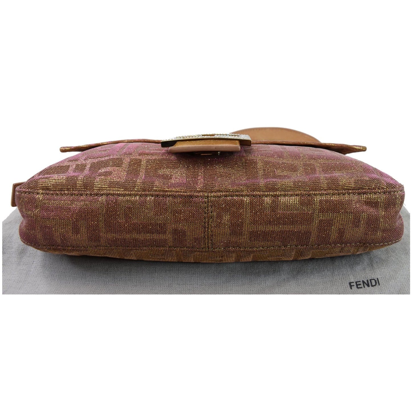 FENDI Glitter Zucca Canvas Magnetic Baguette Bag Metallic Pink