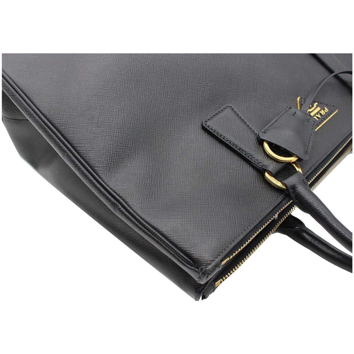PRADA Saffiano Lux Double-Zip Leather Tote Shoulder Bag Black