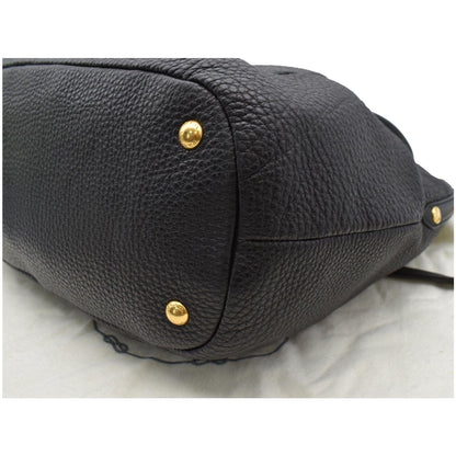 PRADA Sughero Vitello Daino Leather Tote Shoulder Bag Black