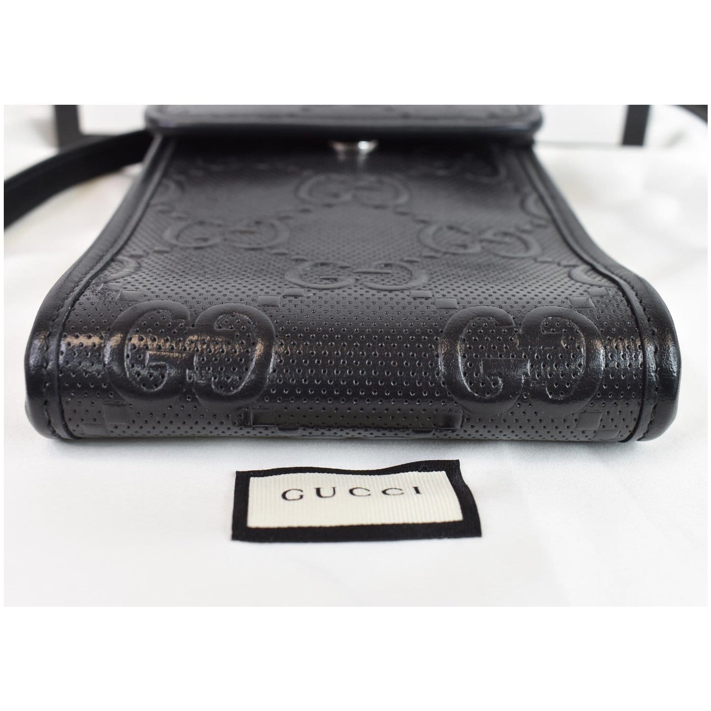 GUCCI GG Embossed Leather Mini Messenger Bag Black 625571