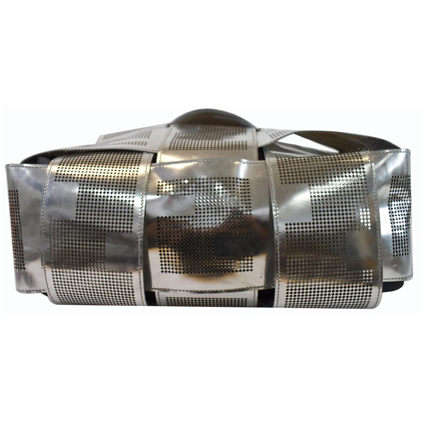 FENDI Crossword Metallic Perforated Leather Shoulder Bag Silver