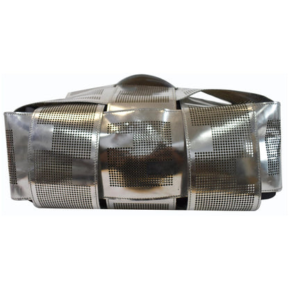 FENDI Crossword Metallic Perforated Leather Shoulder Bag Silver