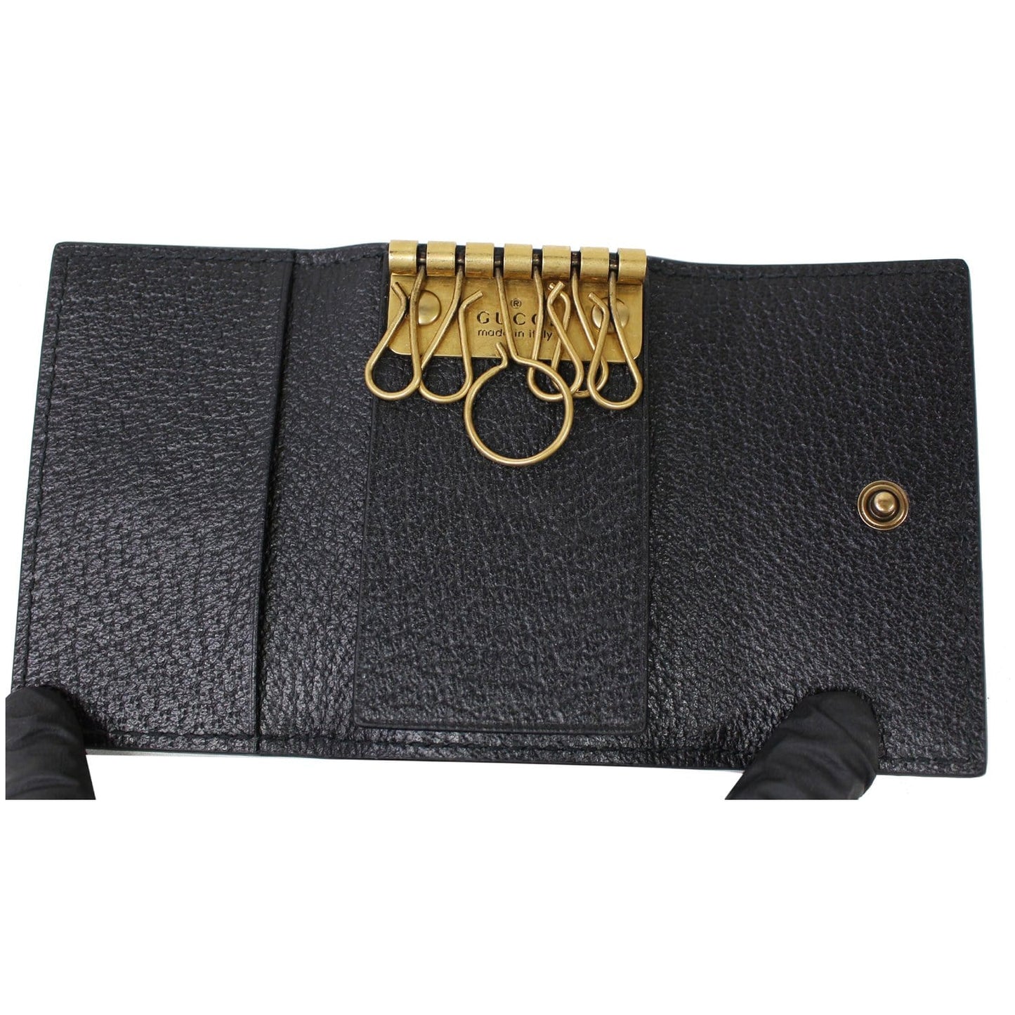 GUCCI Animalier Bee Leather Key Case Black 523683