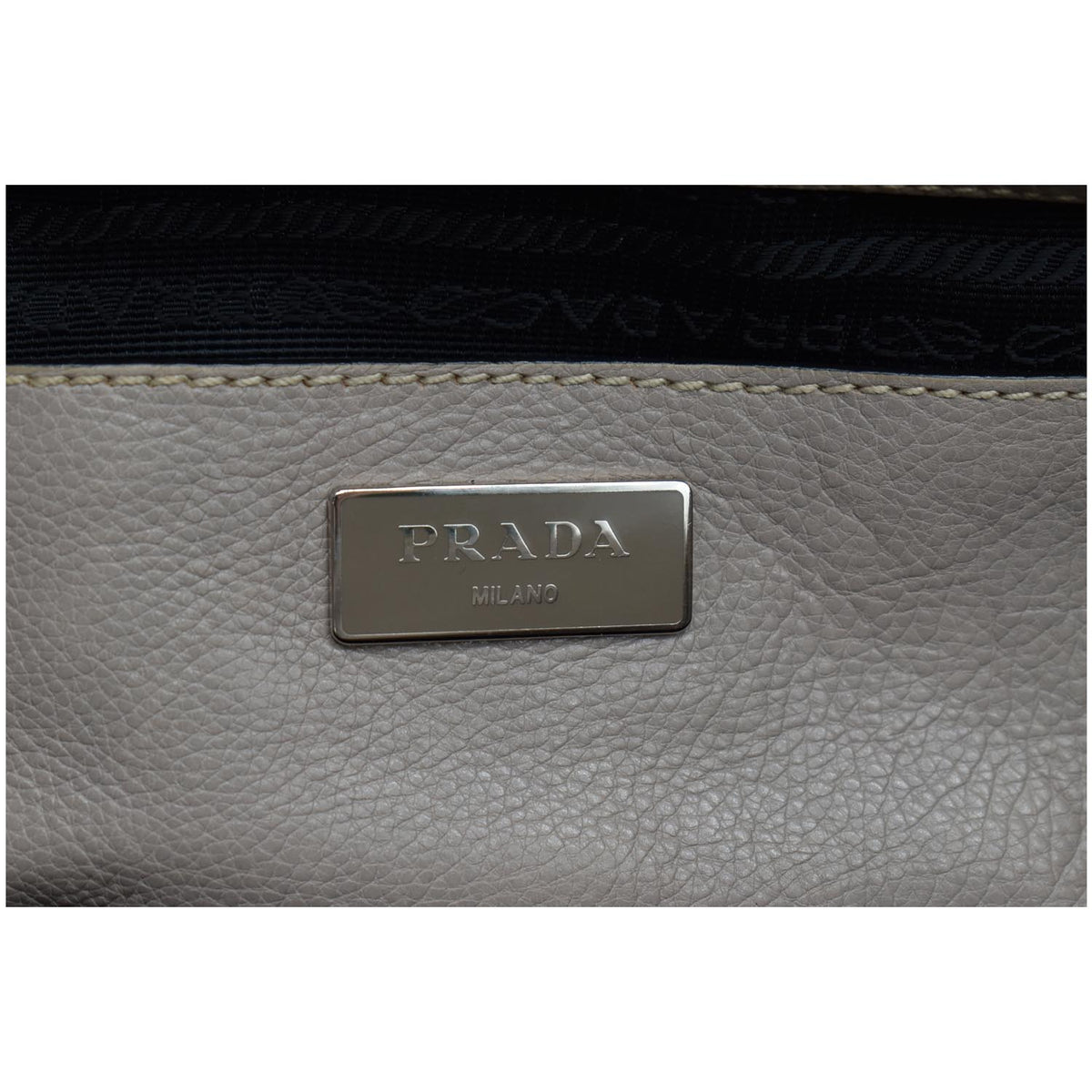 PRADA City Twin Pocket Calf Leather Tote Shoulder Bag Taupe