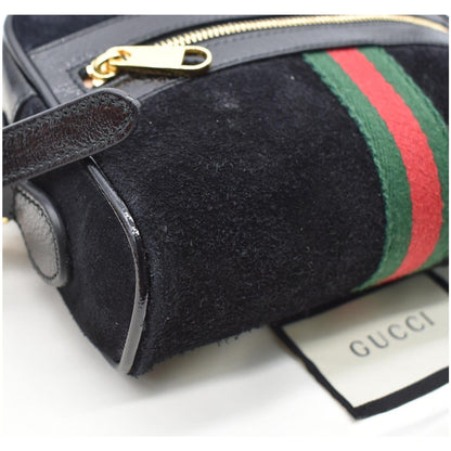GUCCI Ophidia Mini Web Suede Leather Crossbody Bag Black 517350