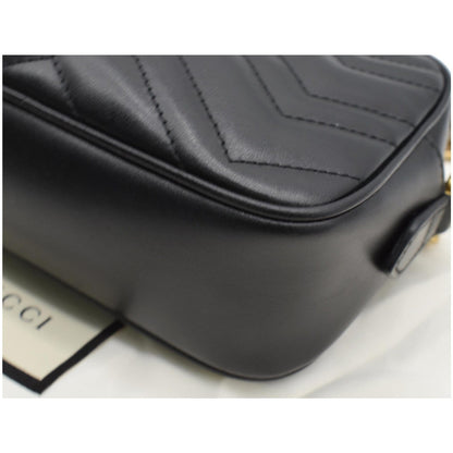GUCCI GG Marmont Matelasse Mini Leather Crossbody Bag Black 448065