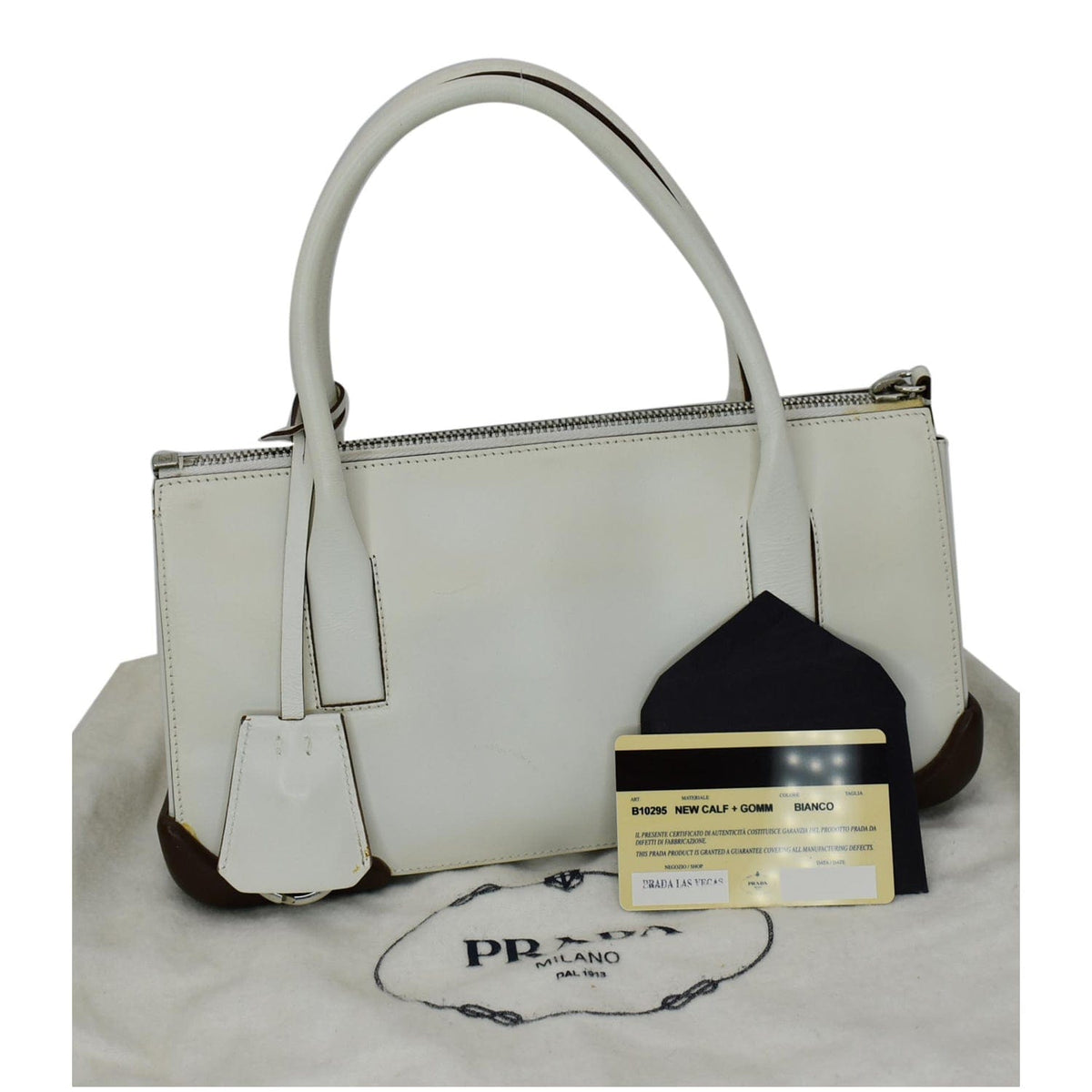 PRADA Leather Top Handle Bag White