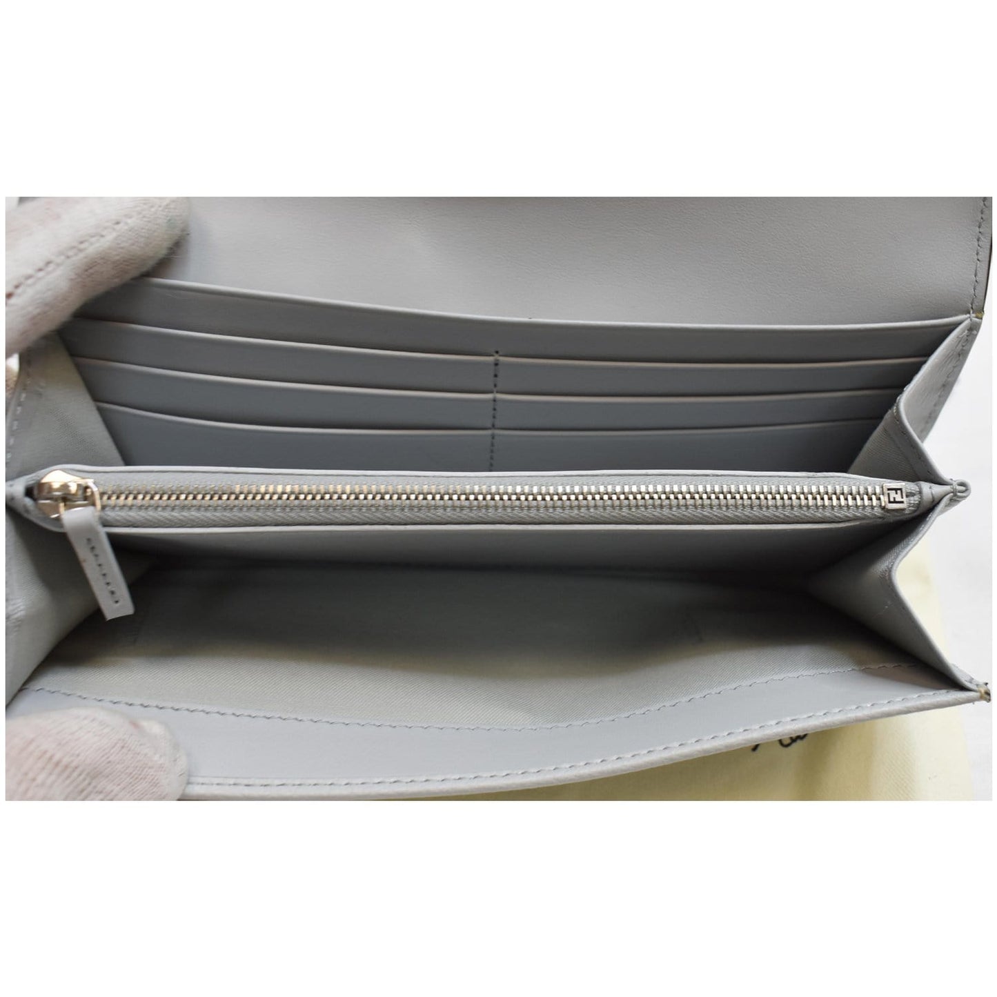 FENDI Monster Studs Leather Bugs Continental Wallet Grey