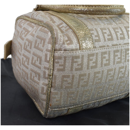 FENDI Selleria Zucca Canvas Leather Boston Bag Gold