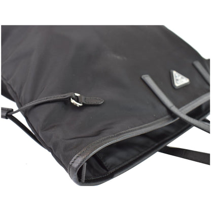 PRADA Vela Side-Cinch Nylon Tote Shoulder Bag Black