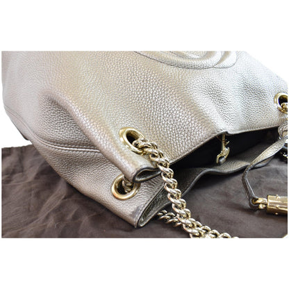 GUCCI Soho Pebbled Leather Chain Shoulder Bag 308982 Beige