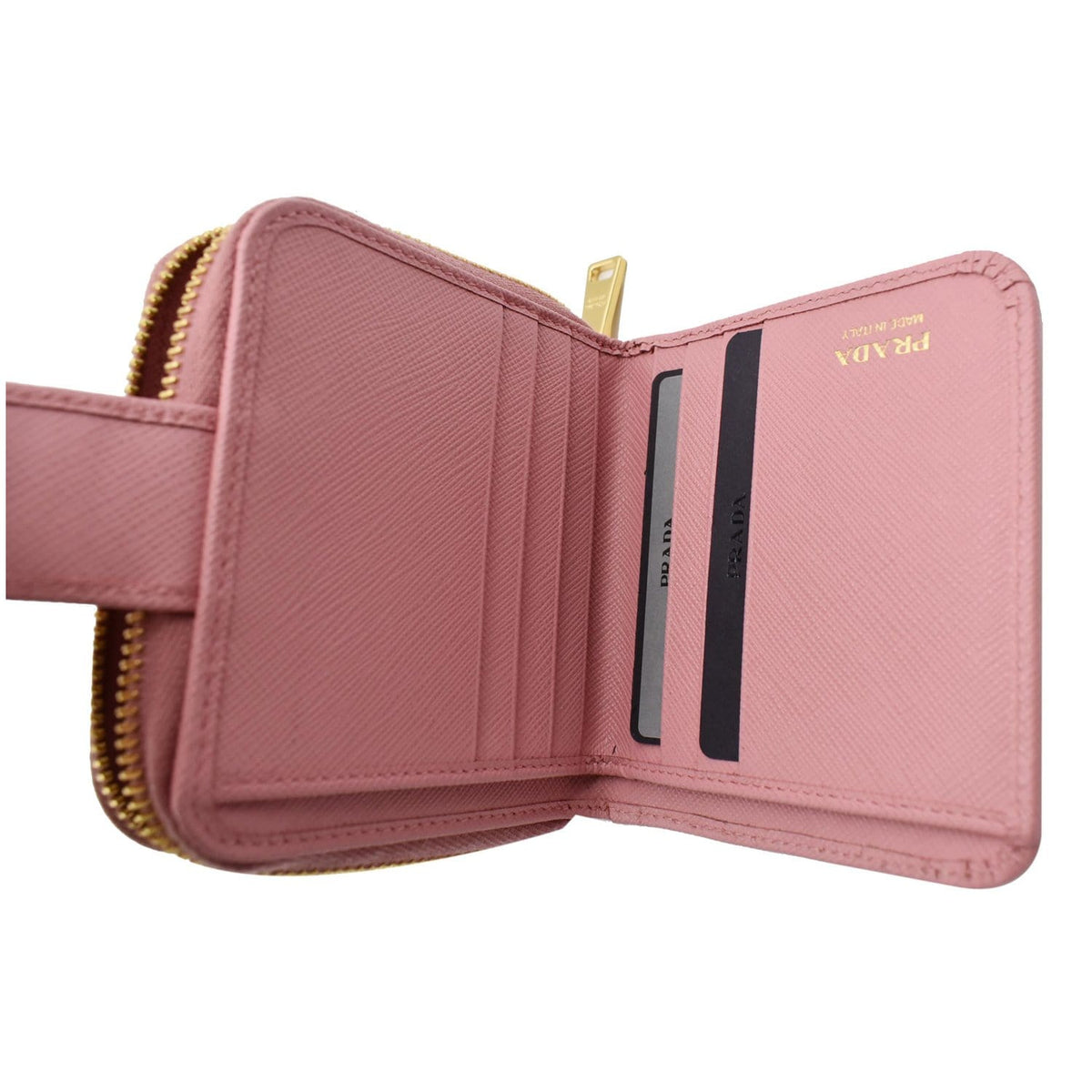 PRADA Small Saffiano Leather Zip Around Wallet Pink