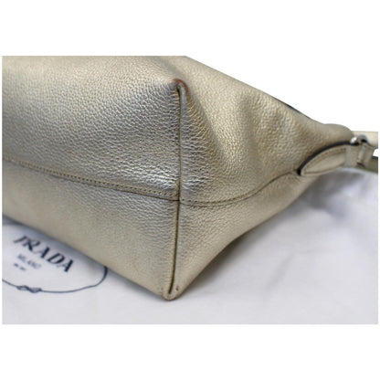 PRADA Small Daino Metallic Leather Tote Shoulder Bag Silver - Last Call