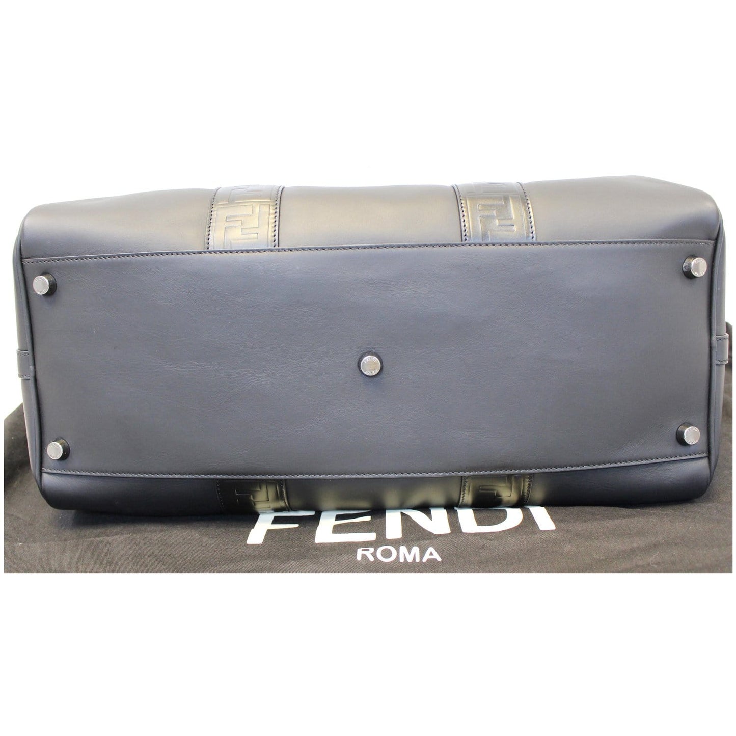 FENDI Black Leather Weekender Satchel Shoulder Bag