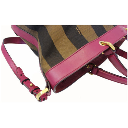 FENDI Tobacco Pequin Stripe Canvas Large Tote Bag Magenta