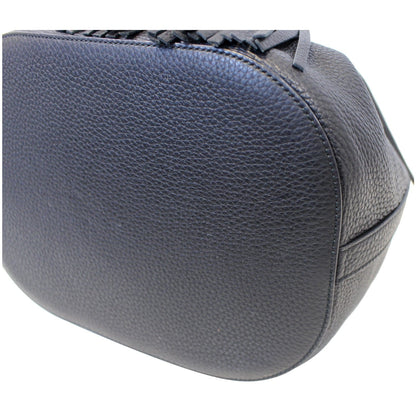 GUCCI Miss Bamboo Medium Leather Bucket Shoulder Handbag Black 387613