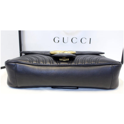 GUCCI GG Marmont Matelasse Leather Shoulder Bag Black 443496