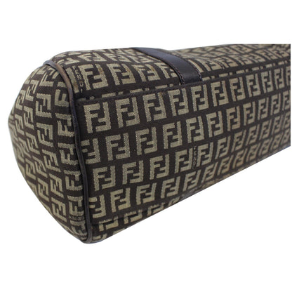 FENDI Zucchino Canvas Shoulder Bag Brown