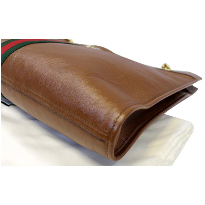 GUCCI Rajah Large Leather Tote Shoulder Bag Brown 537219