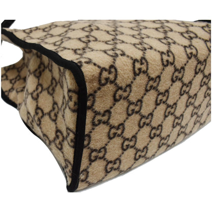 GUCCI GG Monogram Wool Tote Shoulder Bag Beige 598169
