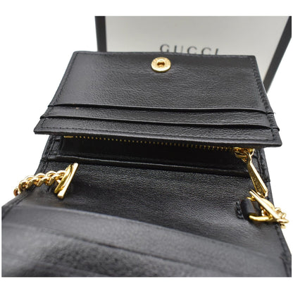 GUCCI Rajah Web Leather Card Case Chain Wallet Black 573790