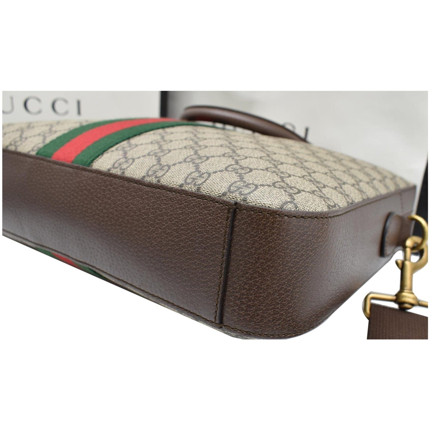 GUCCI Ophidia Soft GG Supreme Canvas Leather Briefcase Shoulder Bag Beige 574793