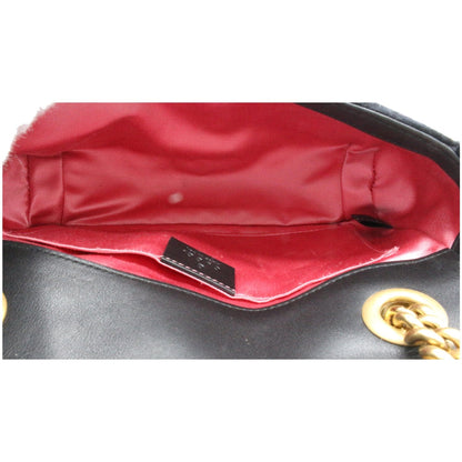 Gucci GG Marmont Floral Gems Mini Velvet Matelasse Embroidered Shoulder Bag Black