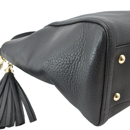 GUCCI Soho Tassel Pebbled Leather Top Handle Crossbody Bag Black 369176