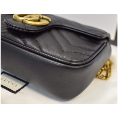 GUCCI GG Marmont Super Mini Leather Crossbody Bag Black 476433