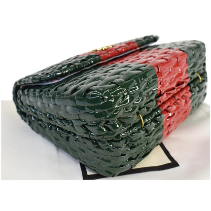 GUCCI Wicker Linea Cestino Mini Web Shoulder Bag Green 524829