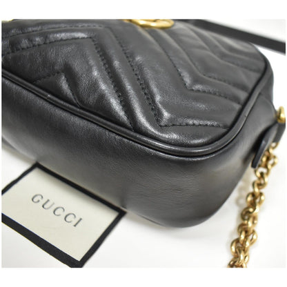 GUCCI GG Marmont Matelasse Mini Leather Crossbody Bag Black 448065
