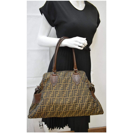 FENDI De Jour Large Zucca Tobacco Canvas Large Tote Bag Brown 8BN158