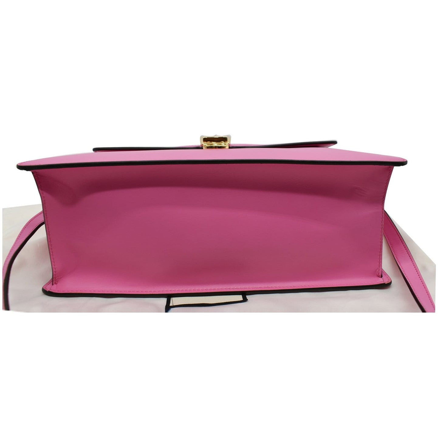 GUCCI Sylvie Medium Web Smooth Leather Top Handle Shoulder Bag Pink 431665