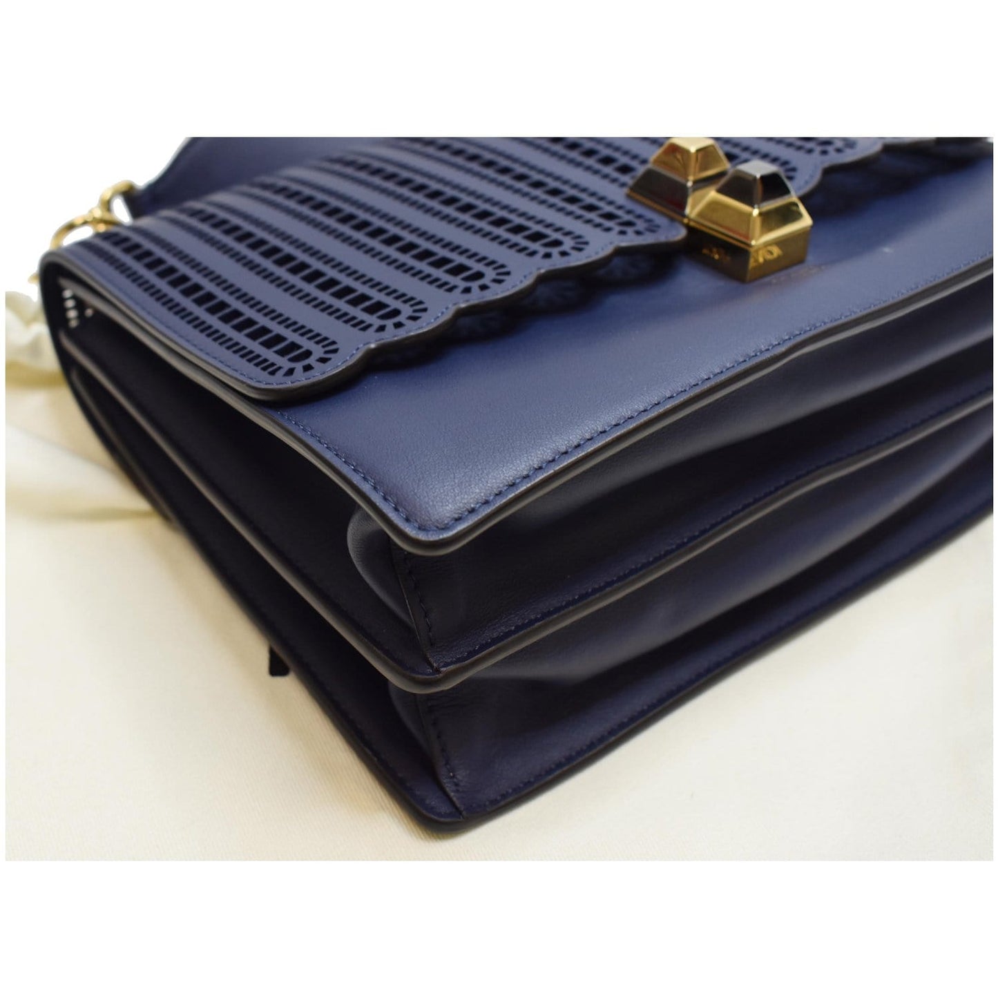 FENDI Small Kan I Perforated Leather Shoulder Bag Blue