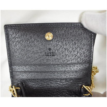 GUCCI GG Small Coin Leather Chain Wallet Black 617195