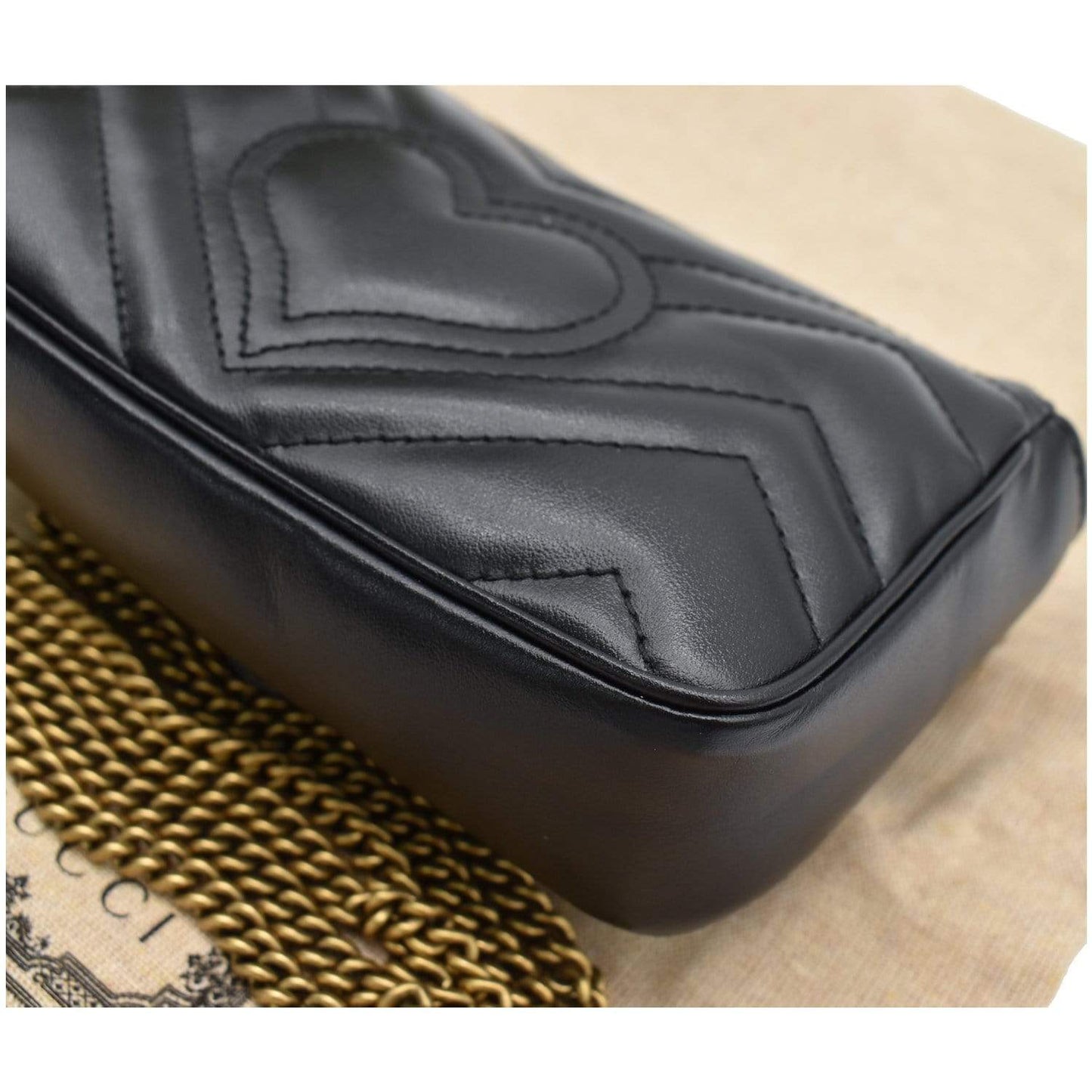 GUCCI Marmont Super Mini Matelasse Leather Crossbody Bag Black