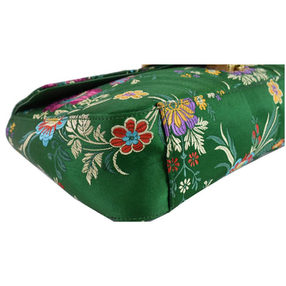 GUCCI GG Marmont Floral Medium Jacquard Matelasse Shoulder Bag Green 443496