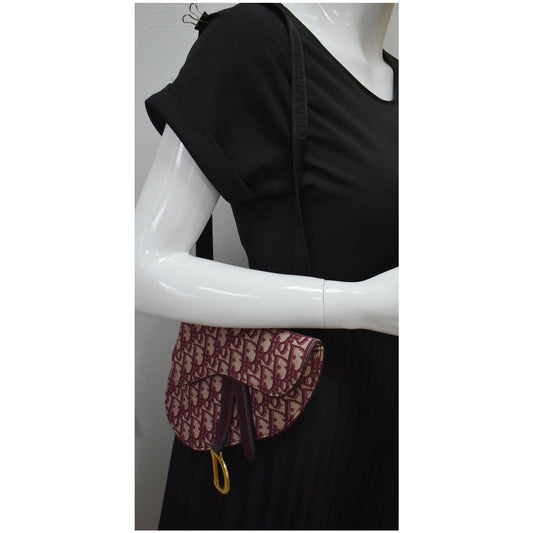 CHRISTIAN DIOR Saddle Oblique Jacquard Belt Bag Burgundy