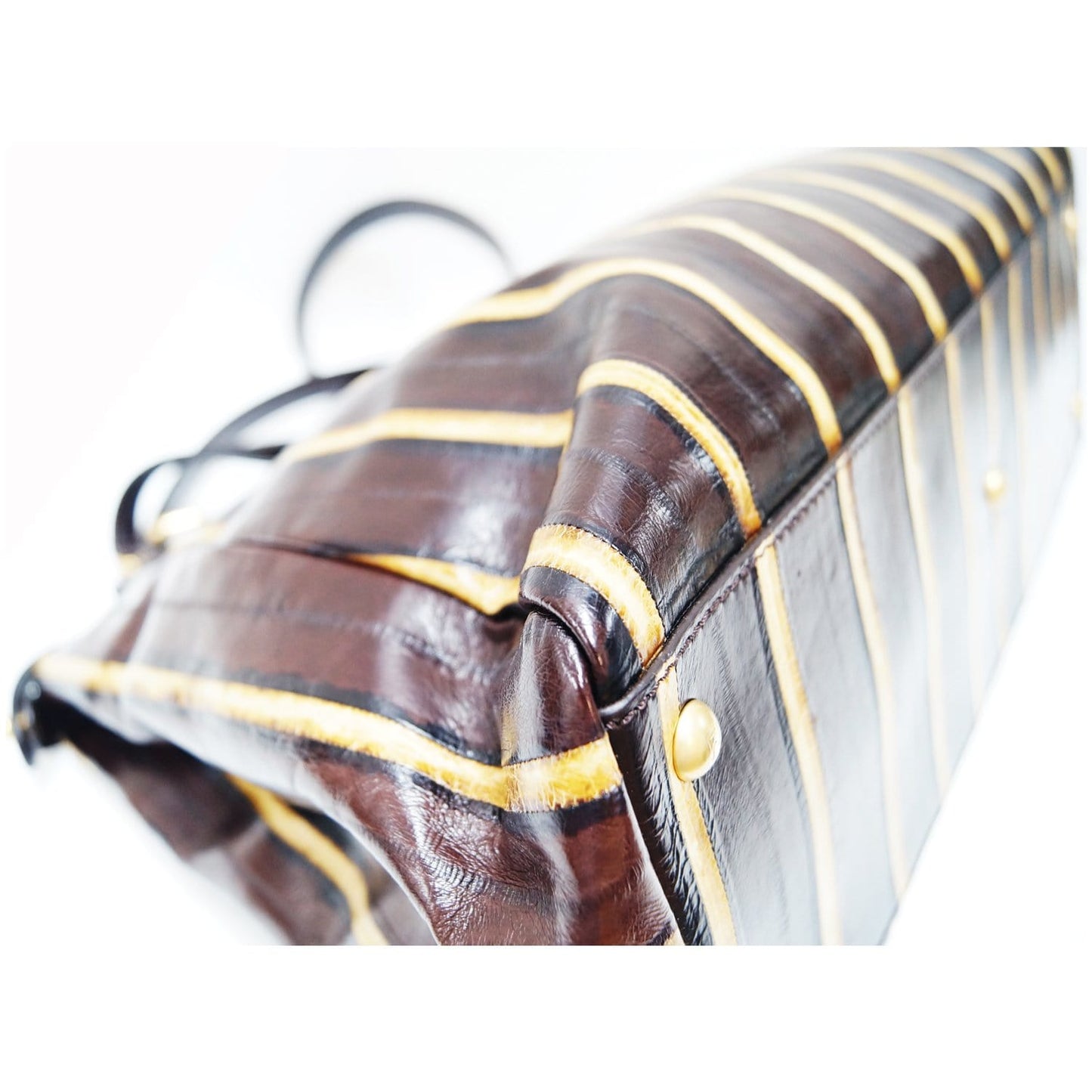 FENDI Peekaboo Striped Eel Skin Leather Shoulder Bag Brown