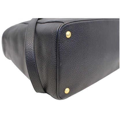 PRADA Vitello Daino Leather Shopping Tote Bag Black