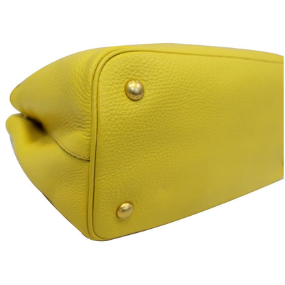 PRADA Vitello Phenix Leather Tote Bag Yellow - 25% OFF