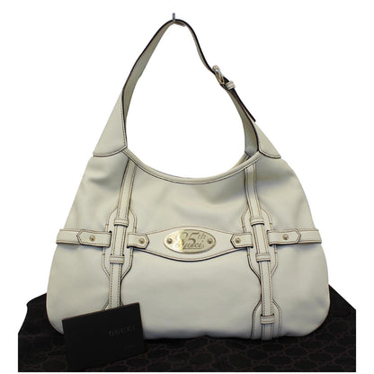 GUCCI 85th Anniversary Horsebit Leather Hobo Bag White 163804