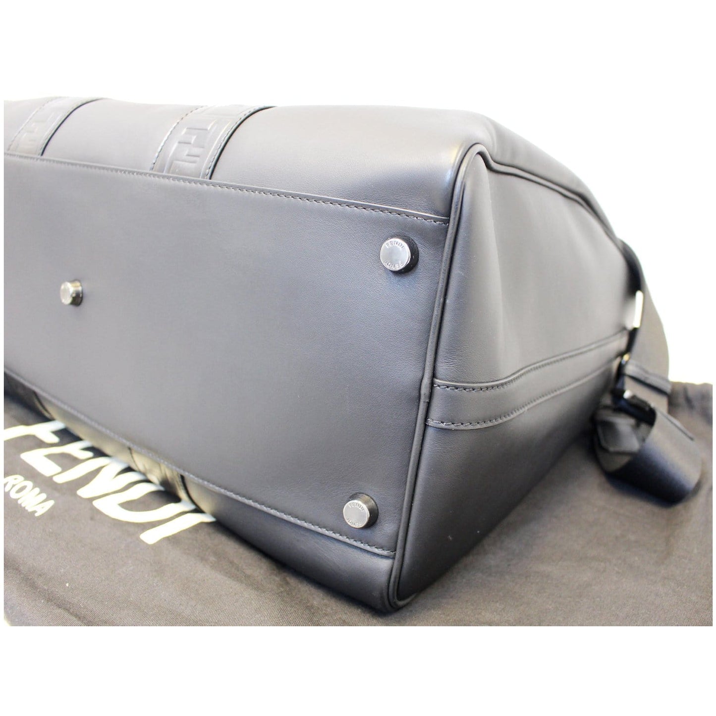 FENDI Black Leather Weekender Satchel Shoulder Bag