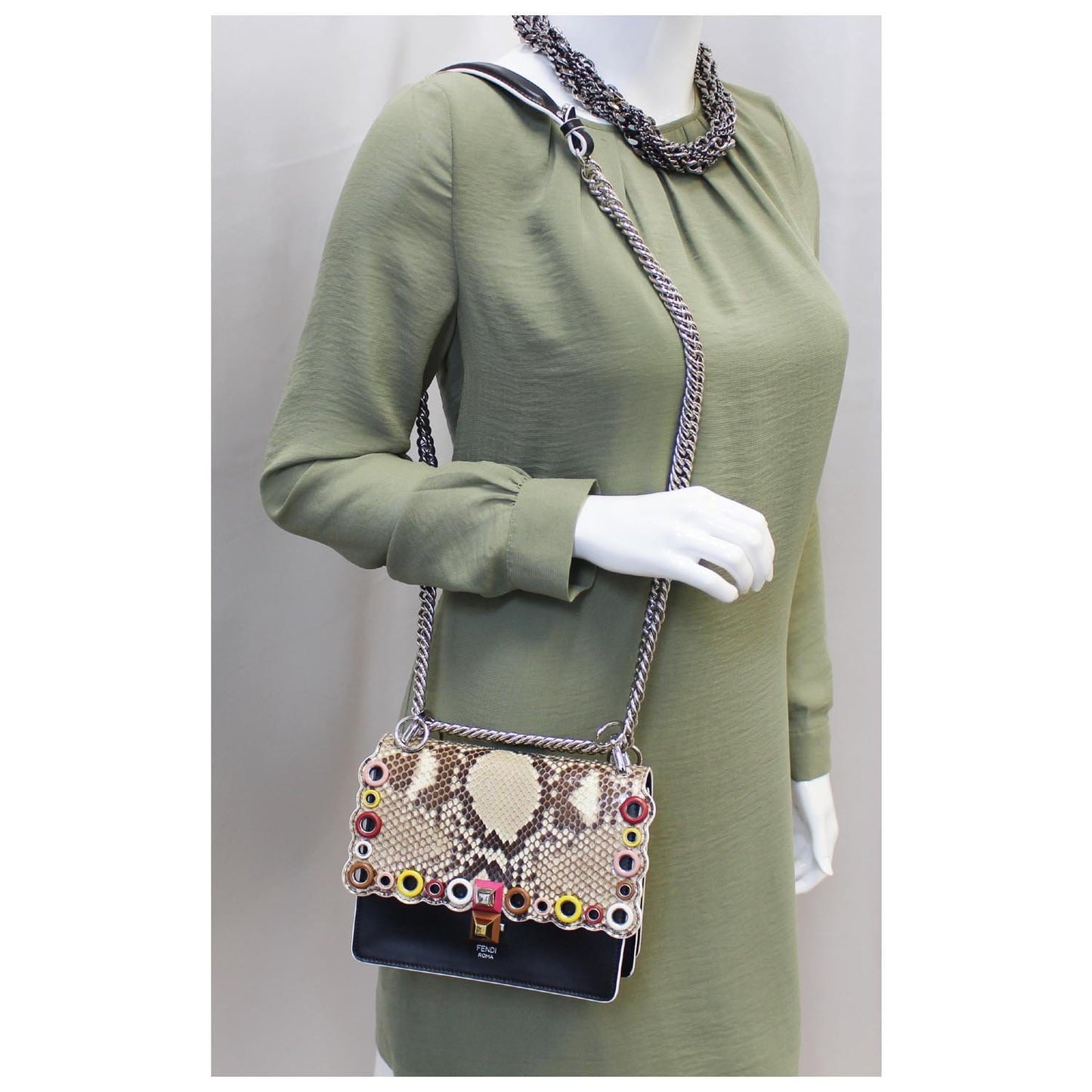 FENDI Kan I Small Python Leather Shoulder Crossbody Bag - Last Call