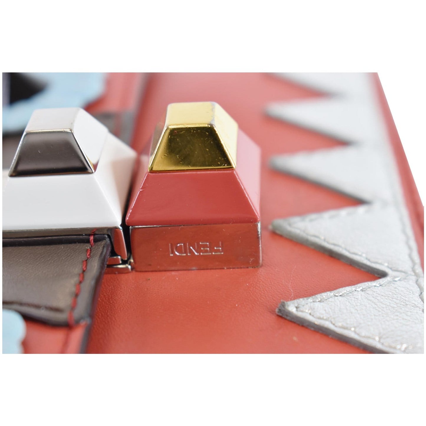 FENDI Mini Kan I Eyes Faces Leather Shoulder Bag Red